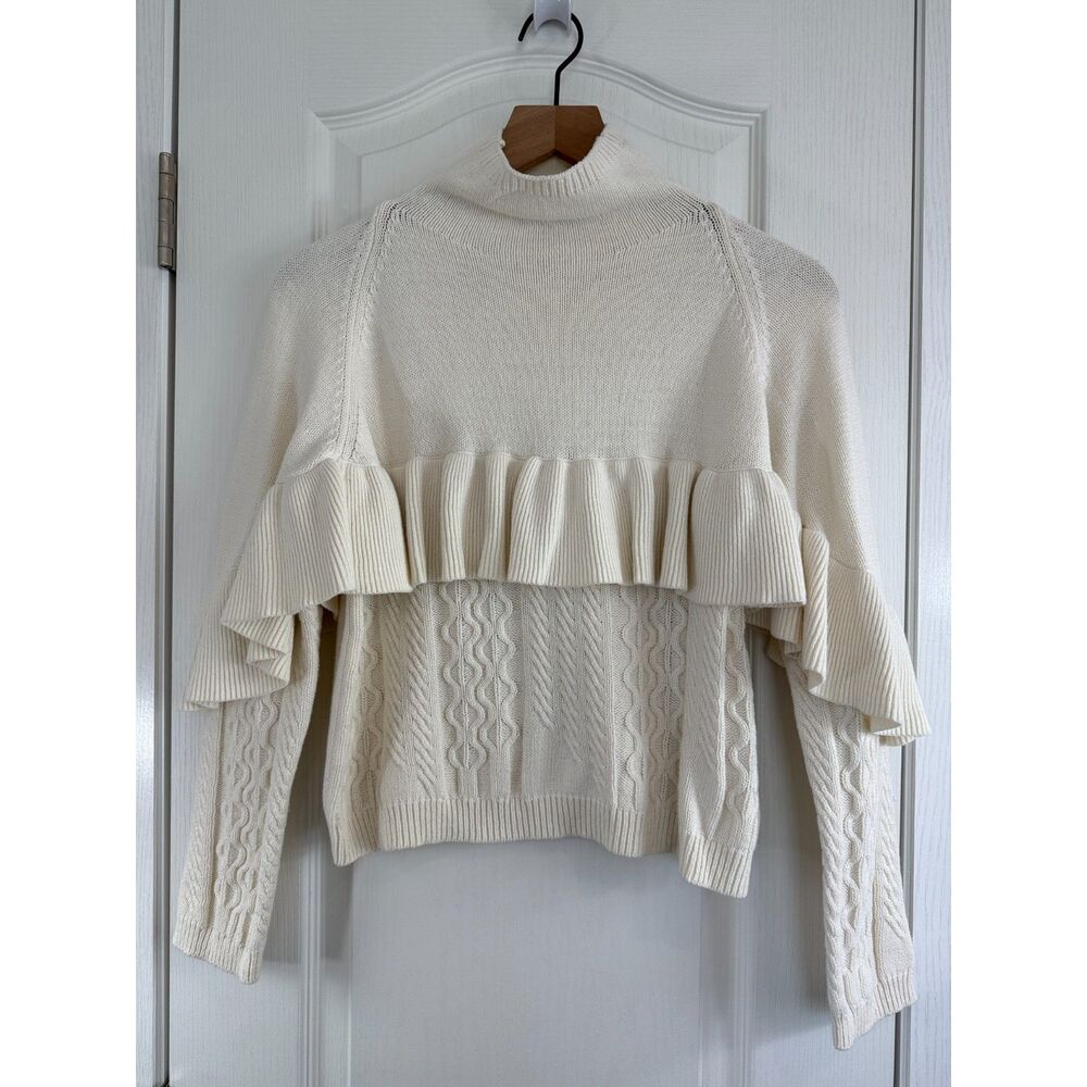Project Naadam Women's Ruffle Cream Ivory Sweater Cotton Acrylic Size S